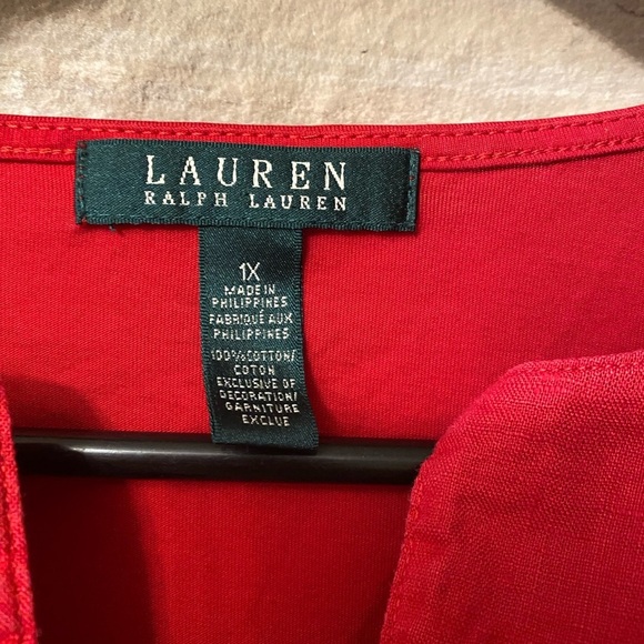 Lauren Ralph Lauren Top Women 1X Red Pullover Blouse Casual Preppy Breathable - Picture 10 of 10